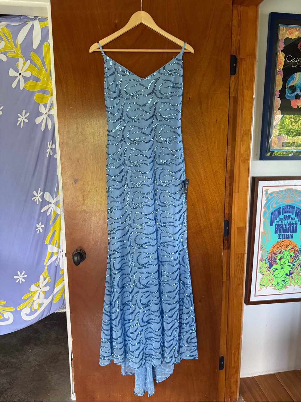 Lulu's Blue Beaded Slip Maxi Dress